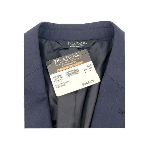 NWT JOS A. BANK Executive Men’s Suit Jacket - Navy Blue, Tailored Fit, 100% Wool - Picture 3 of 6